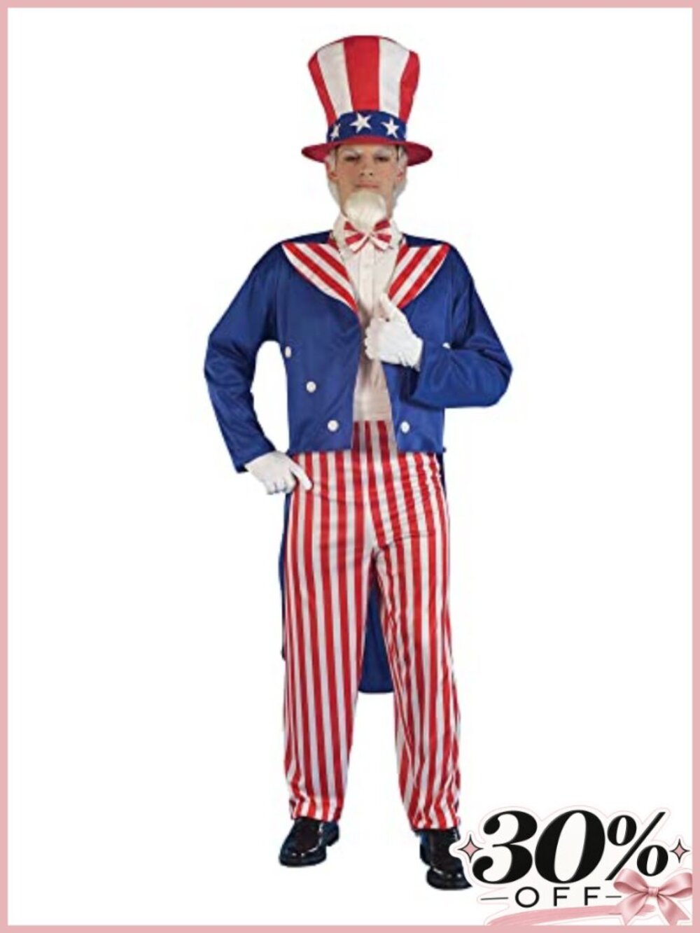 Uncle Sam Costume Men's XL Coat Pants Hat Bowtie Halloween Cosplay